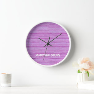 Custom name pink stripes textiled clock