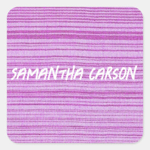 Custom name pink stripes textiled square sticker