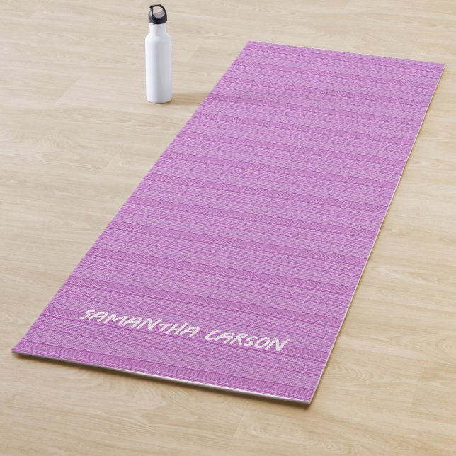 Custom name pink stripes textiled yoga mat (In Situ)