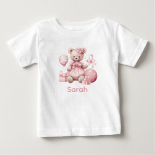 Custom Name Pink Teddy Bear Baby Shirt