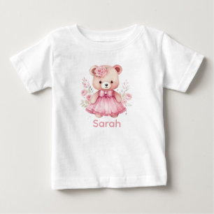 Custom Name Pink Teddy Bear Baby Shirt