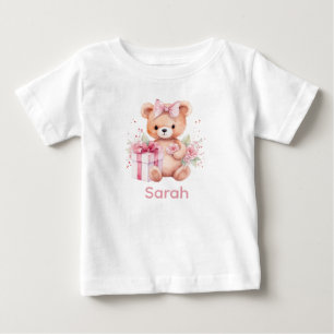 Custom Name Pink Teddy Bear Baby Shirt