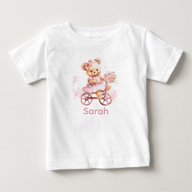 Custom Name Pink Teddy Bear Baby Shirt (Front)