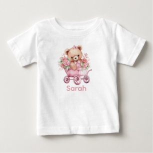Custom Name Pink Teddy Bear Baby Shirt