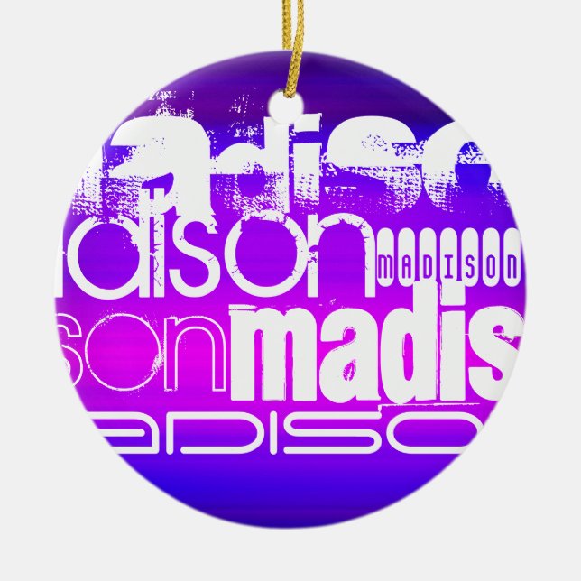 Custom Name; Pink, Violet Blue, Magenta, purple Ceramic Tree Decoration (Front)