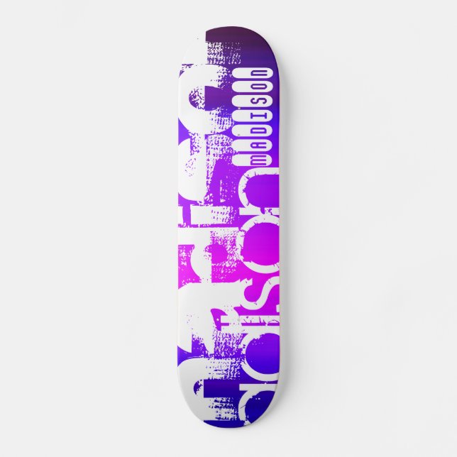 Custom Name; Pink, Violet Blue, Magenta, purple Skateboard (Front)