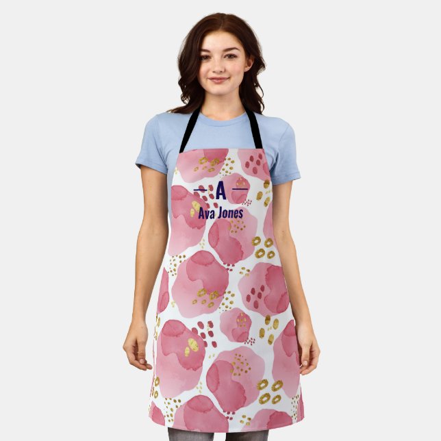 Custom Name Pink Watercolor Abstract Apron (Worn)