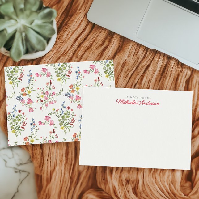 Custom Name Pink Watercolor Flowers & Greenery Card (Creator Uploaded)