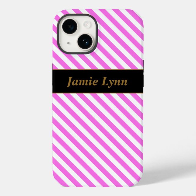 Custom Name Pink/White Stripes Case-Mate iPhone Case (Back)
