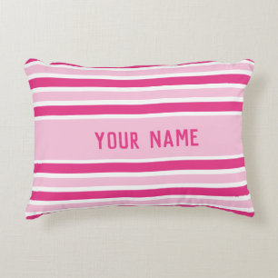 Custom Name Pink & White Stripes  Decorative Cushion