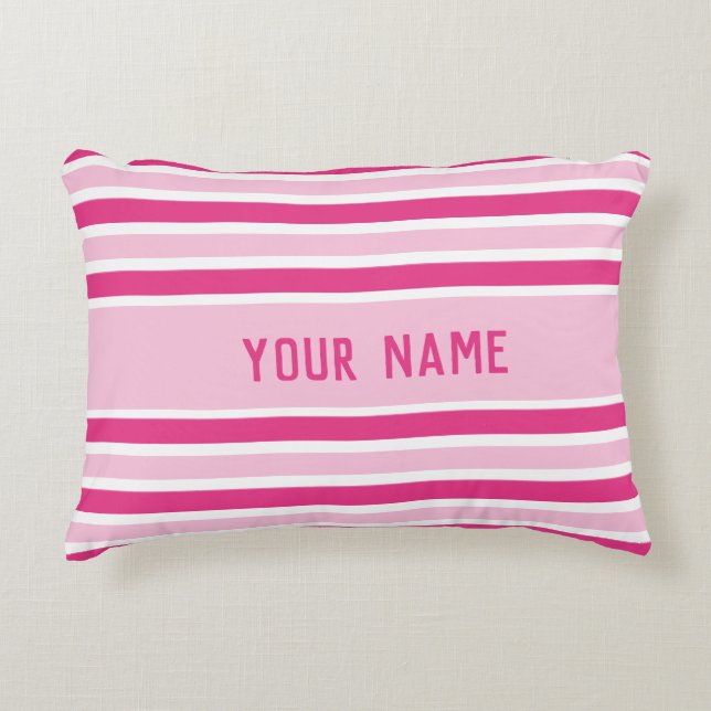 Custom Name Pink & White Stripes  Decorative Cushion (Front)