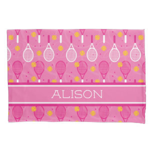 Custom name Pink & white tennis racket pattern  Pillowcase