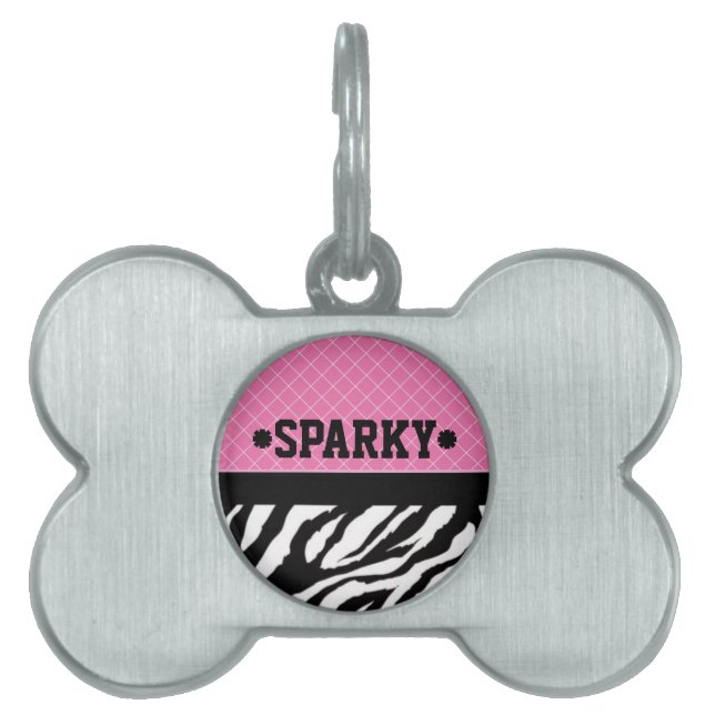 Custom Name Pink with Zebra Pet Tag (Front)