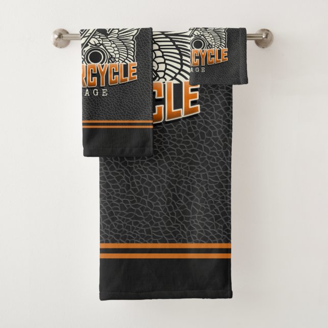 Custom NAME Pistons Wings Motorcycle Biker Garage Bath Towel Set (Insitu)