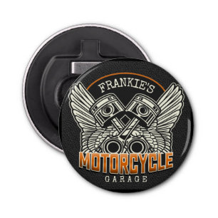 Custom NAME Pistons Wings Motorcycle Biker Garage Bottle Opener