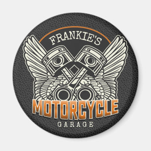 Custom NAME Pistons Wings Motorcycle Biker Garage Magnet
