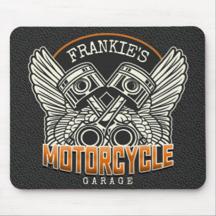 Custom NAME Pistons Wings Motorcycle Biker Garage Mouse Mat