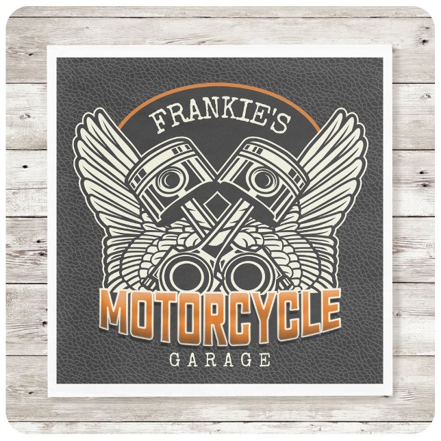 Custom NAME Pistons Wings Motorcycle Biker Garage Napkin (Creator Uploaded)