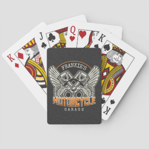 Custom NAME Pistons Wings Motorcycle Biker Garage Playing Cards