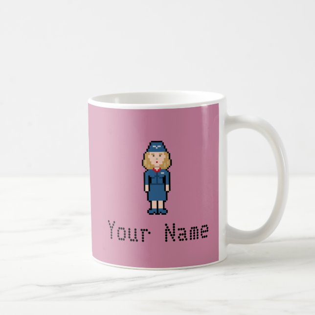 Custom Name Pixel Flight Attendant Coffee Mug (Right)