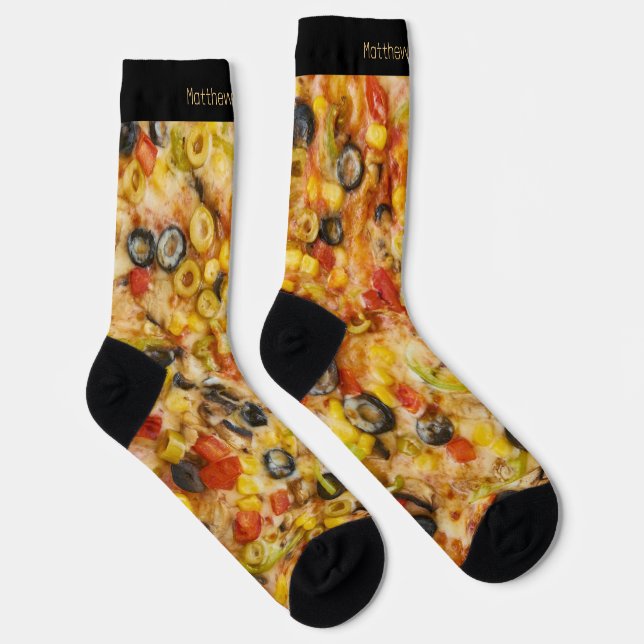Custom Name Pizza Lover's Men's Crew Socks (Right)
