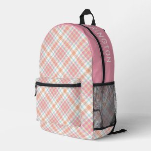Custom Name Plaid Pattern Printed Backpack