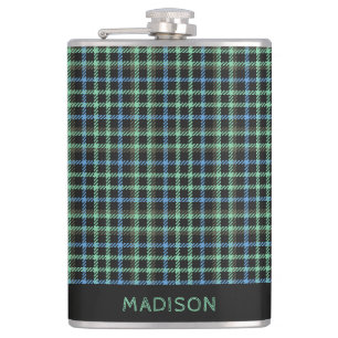 Custom Name Plaid / Tartan Pattern Hip Flask