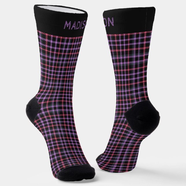 Custom Name Plaid / Tartan Pattern Socks (Angled)