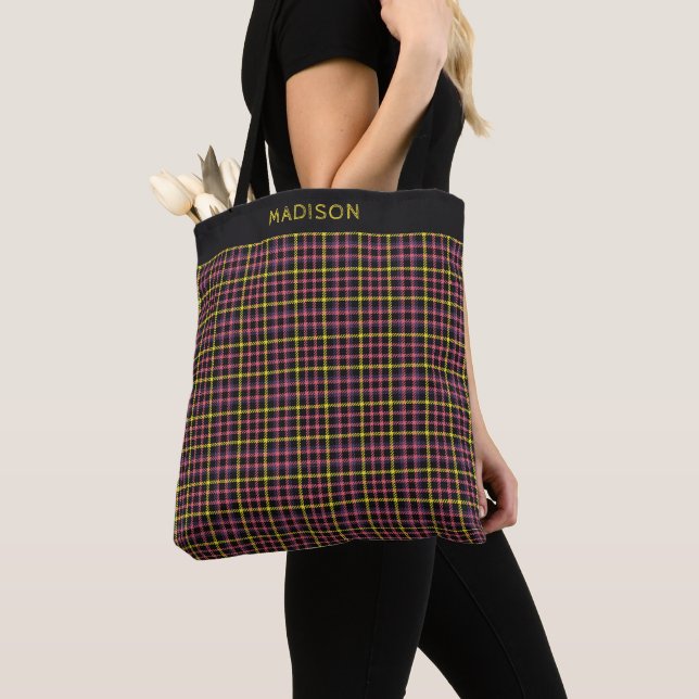 Custom Name Plaid / Tartan Pattern Tote Bag (Close Up)