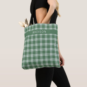 Custom Name Plaid / Tartan Pattern Tote Bag