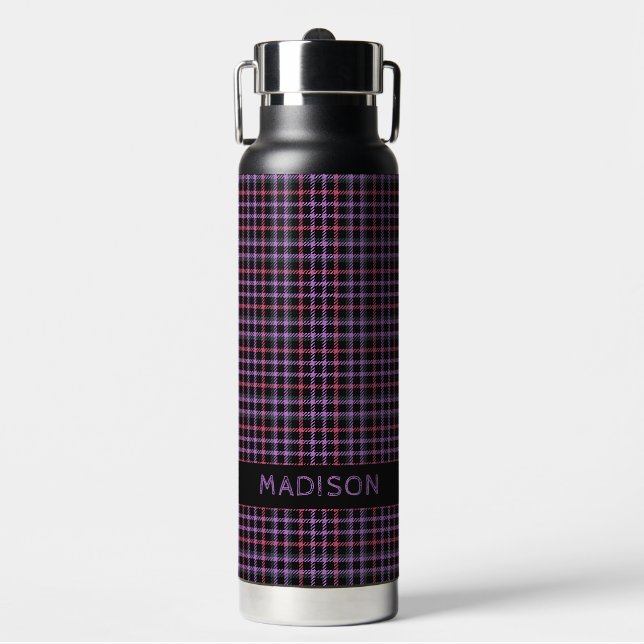 Custom Name Plaid / Tartan Pattern Water Bottle (Front)