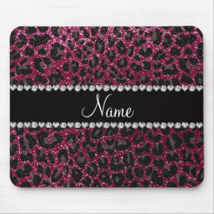 Custom name plum purple glitter leopard print mouse mat