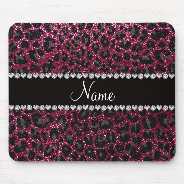 Custom name plum purple glitter leopard print mouse mat (Front)