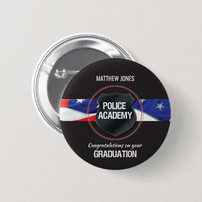 Custom Name, Police Academy Graduation 6 Cm Round Badge (Front & Back)