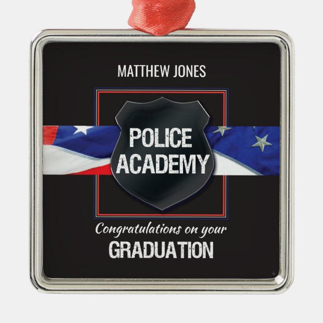 Custom Name, Police Academy Graduation Metal Tree Decoration (Front)