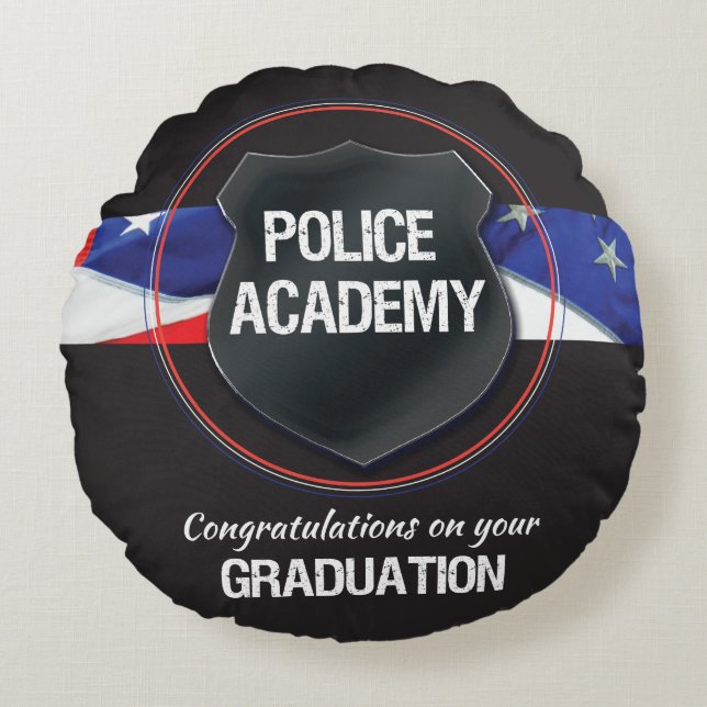 Custom Name, Police Academy Graduation Round Cushion (Front)