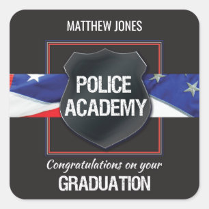 Custom Name, Police Academy Graduation Square Sticker