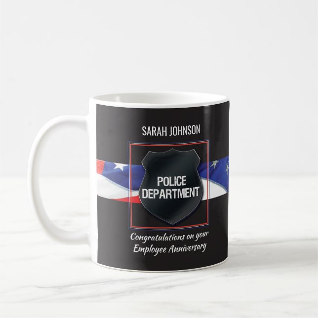Custom Name, Police Employee Anniversary Coffee Mug (Left)