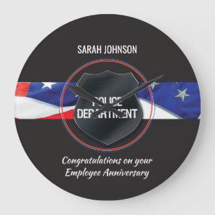 Custom Name, Police Employee Anniversary Large Clock