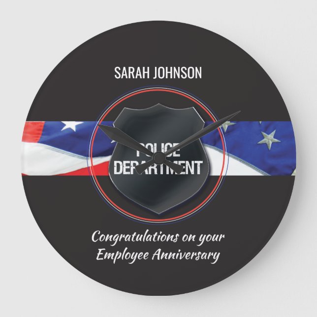 Custom Name, Police Employee Anniversary Large Clock (Front)