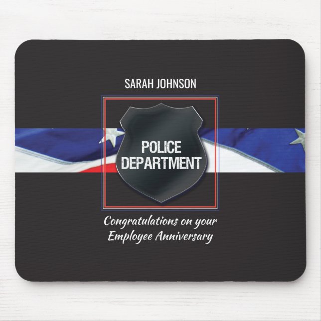 Custom Name, Police Employee Anniversary Mouse Mat (Front)