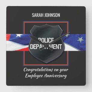 Custom Name, Police Employee Anniversary Square Wall Clock