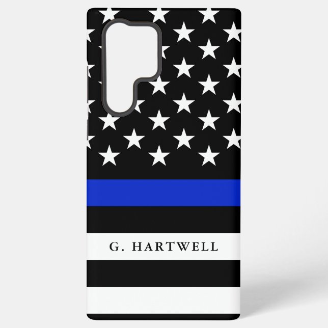 Custom Name Police Flag Samsung Galaxy S22 Ultra Case (Back)