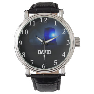 Custom Name Police Siren Blue Light Watch