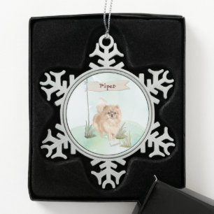 Custom Name Pommeranian Pet Dog Snowflake Pewter Christmas Ornament