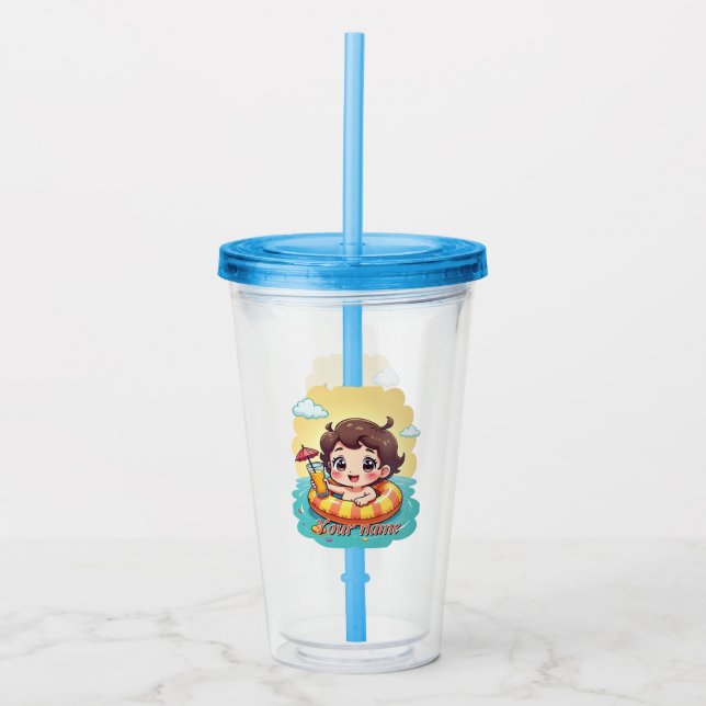 Custom Name Pool Float Summer Design Acrylic Tumbler (Front)
