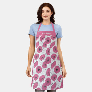 Custom name Poppy Flower pattern aprons