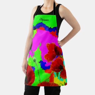 Custom Name Poppy Flowers Colourful Artsy Floral Apron