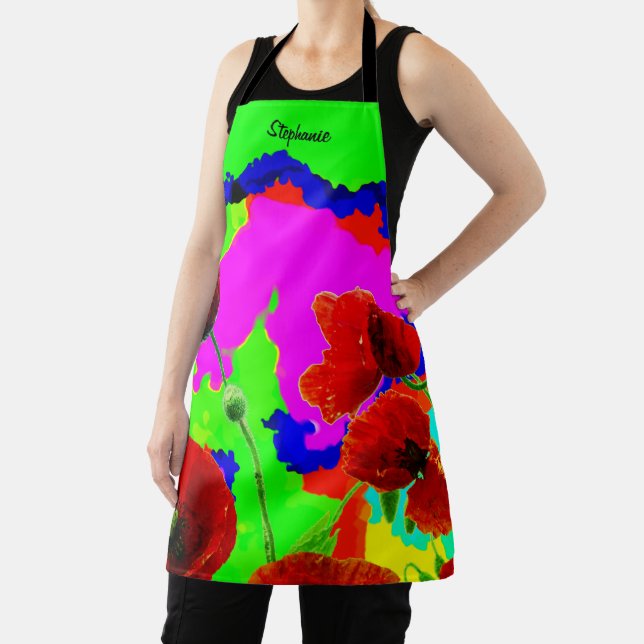 Custom Name Poppy Flowers Colourful Artsy Floral Apron (Insitu)