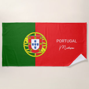 Custom Name Portugese Flag Beach Towel